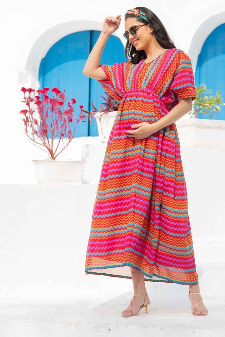 Vivacious Colorful Maternity Kaftan Dress momzjoy.com