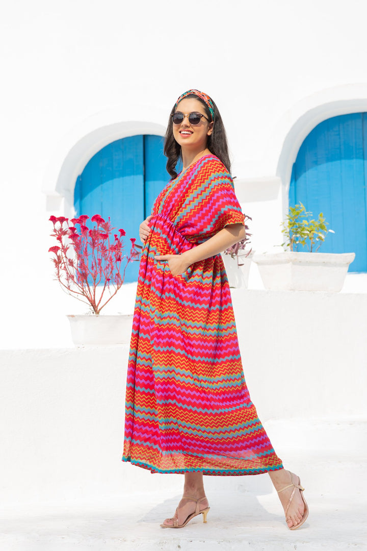 Vivacious Colorful Maternity Kaftan Dress momzjoy.com