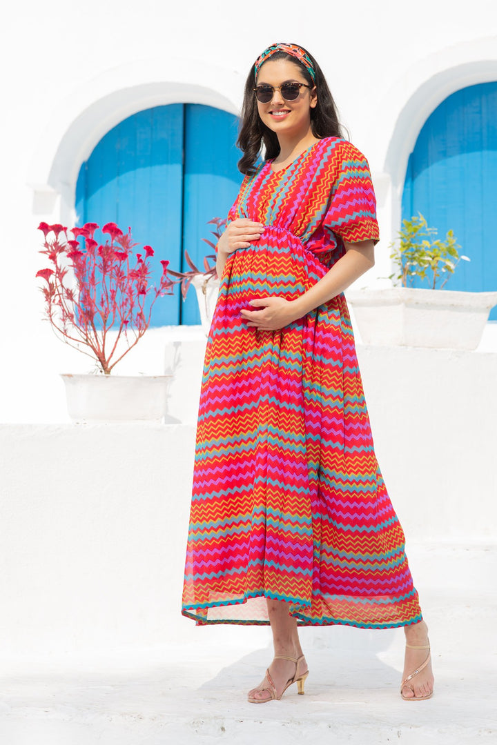 Vivacious Colorful Maternity Kaftan Dress momzjoy.com