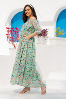 Mint Green Floral Dual Off-Shoulder Boat Neck Maternity & Nursing Maxi Dress MOMZJOY.COM