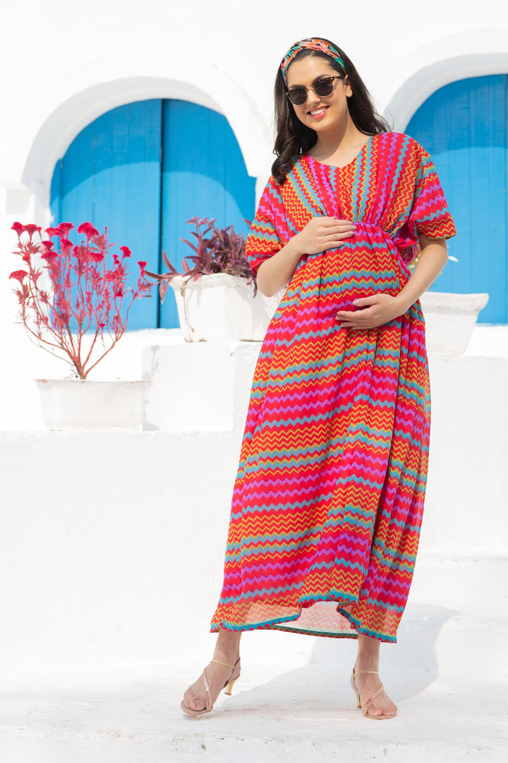 Vivacious Colorful Maternity Kaftan Dress momzjoy.com