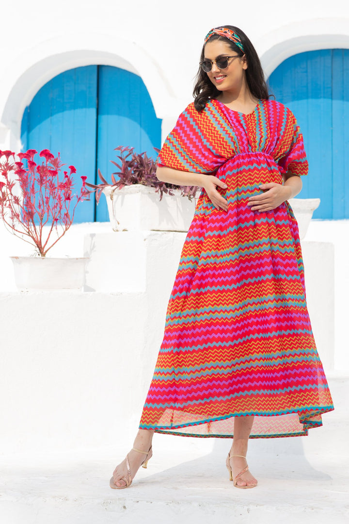 Vivacious Colorful Maternity Kaftan Dress momzjoy.com