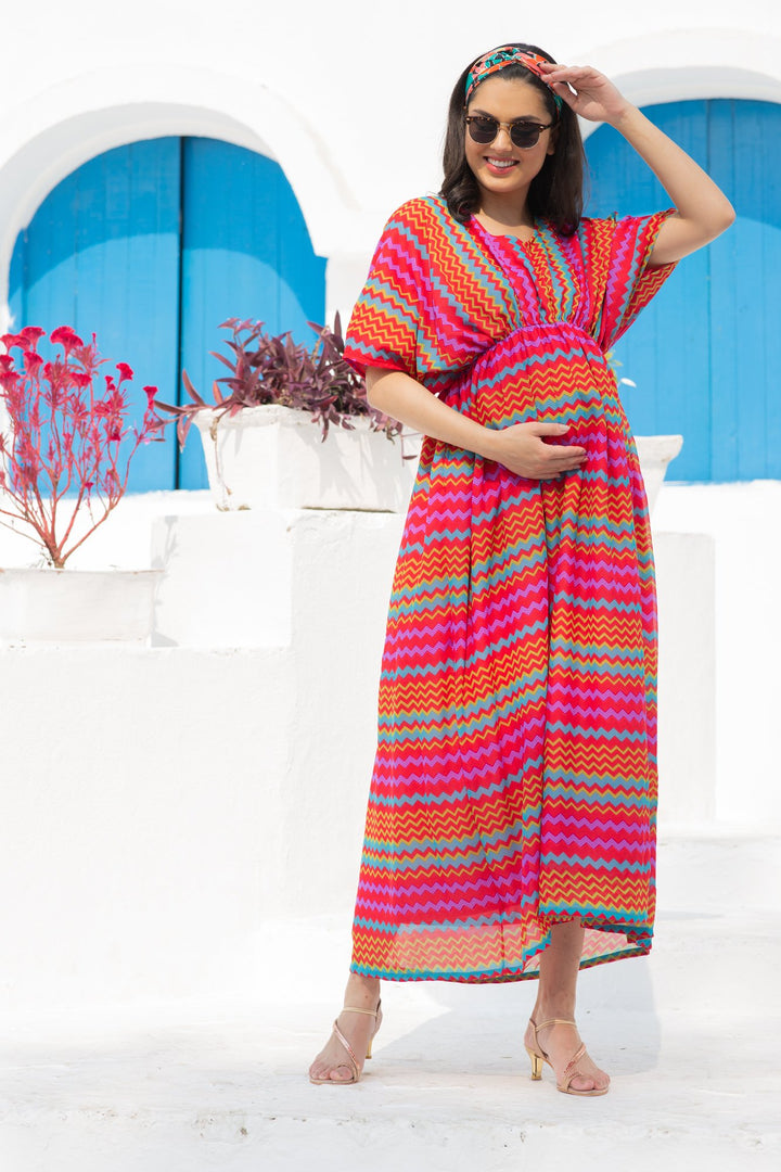 Vivacious Colorful Maternity Kaftan Dress momzjoy.com