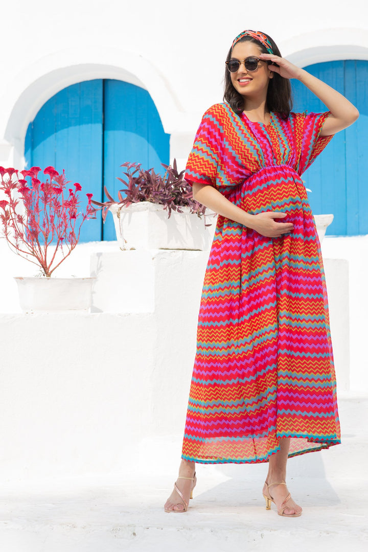 Vivacious Colorful Maternity Kaftan Dress momzjoy.com