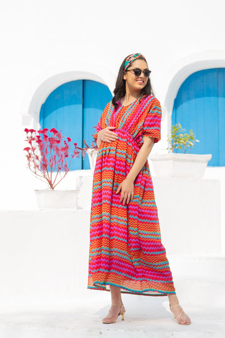 Vivacious Colorful Maternity Kaftan Dress momzjoy.com