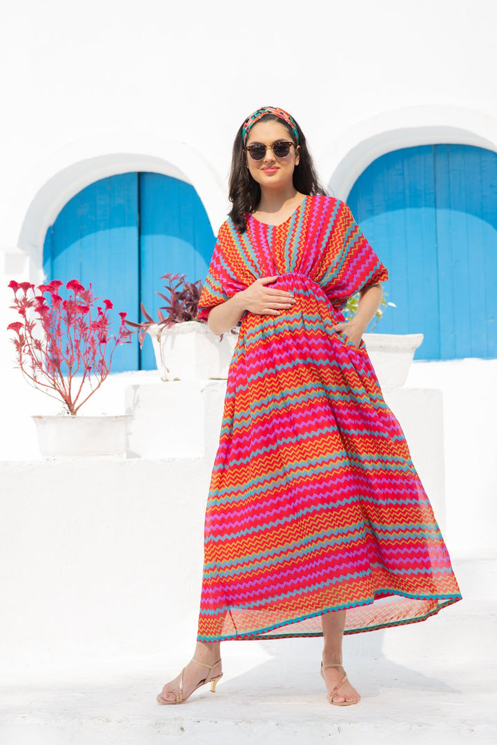 Vivacious Colorful Maternity Kaftan Dress momzjoy.com