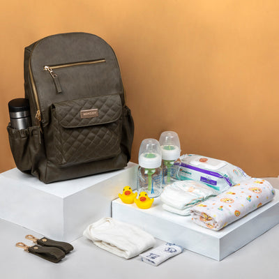 Gift Sets For Moms - Vivid Olive Diaper Bag & Feeding Pillow (Set of 2) MOMZJOY.COM