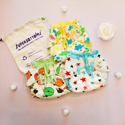 SuperNappy - Organic cotton Nappy with SUPERDRYFEEL Layer- Pack of 12 MOMZJOY.COM