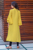Lime Yellow Tiered Bell Sleeves Maternity & Nursing Kurta momzjoy.com