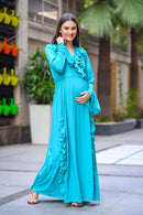 Sky Blue Stretchable Maternity Dress MOMZJOY.COM