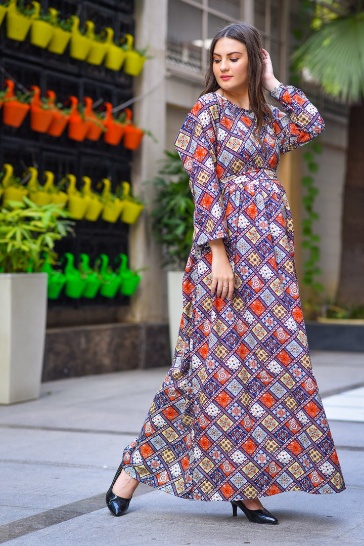 Abstract Multicolor Maternity & Nursing Maxi Dress - MOMZJOY.COM