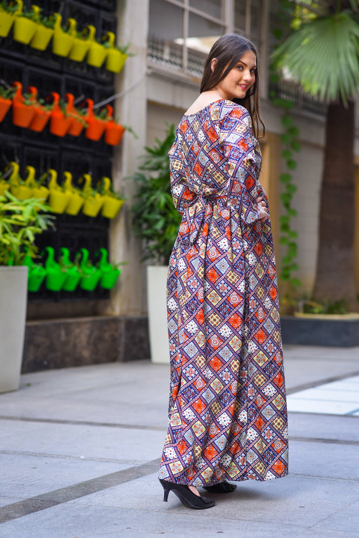 Abstract Multicolor Maternity & Nursing Maxi Dress - MOMZJOY.COM