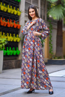 Abstract Multicolor Maternity & Nursing Maxi Dress - MOMZJOY.COM