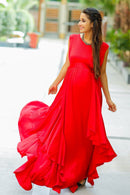 Luxe Candy Red Bubble Georgette Maternity Dress momzjoy.com