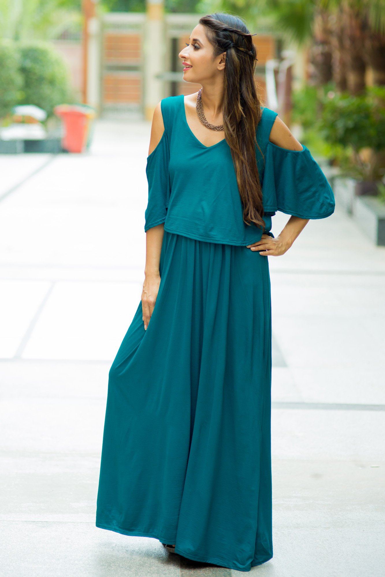 Casual cold shoulder top maxi dress