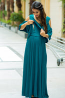Teal Cold Shoulder Maternity & Nursing Maxi Dress MOMZJOY.COM