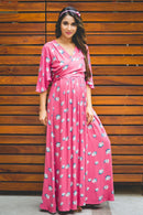 Pink Glow Lilly Maternity & Nursing Wrap Dress - MOMZJOY.COM