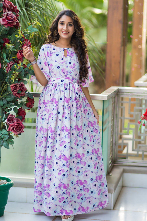 Spring Floral Luxe Maternity Maxi Dress MOMZJOY.COM