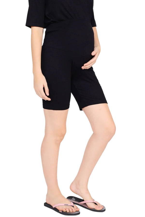 Comfy Black Over Bump Stretchable Maternity Shorts momzjoy.com