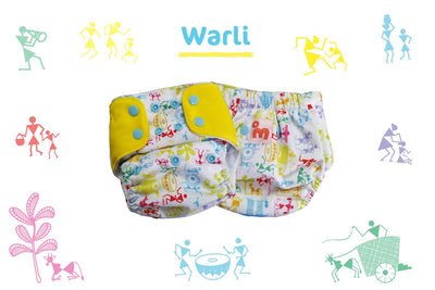 White Warli Freesize UNO Reusable Cloth Diaper (for Babies-5 KG- 17 KG)