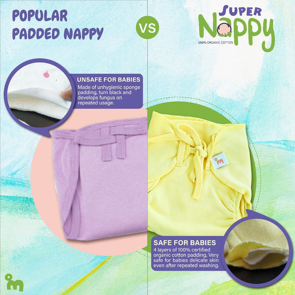 SuperNappy - Organic cotton Nappy with SUPERDRYFEEL Layer- Pack of 12 MOMZJOY.COM