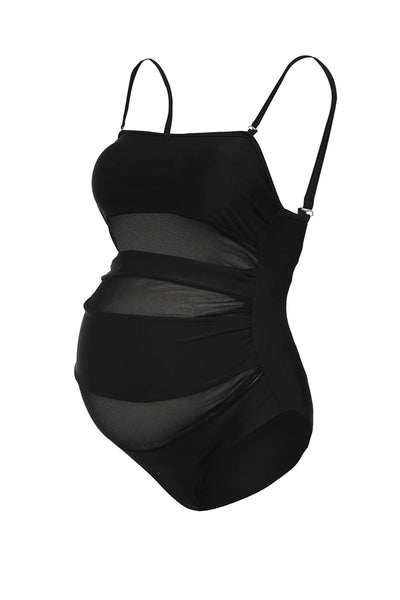 Chic Black Sheer Maternity Swimsuit MOMZJOY.COM