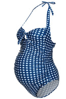 Gingham Blue Maternity Swimsuit MOMZJOY.COM