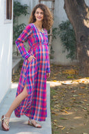 Mixed Berry Plaid Maternity & Nursing Dress momzjoy.com