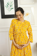 Cheery Sunshine Glow Floral Maternity Knot Dress MOMZJOY.COM