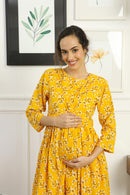 Cheery Sunshine Glow Floral Maternity Knot Dress MOMZJOY.COM