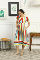 Retro Colorful Stripe Maternity & Nursing Dress momzjoy.com