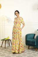 Miami Comfy Flower Pop Maternity & Nursing Concealed Zips Night Dress momzjoy.com
