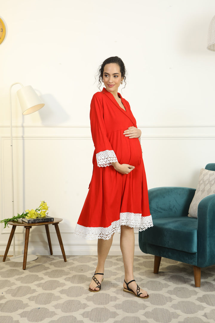 Gift Sets For Moms - Cherry Red Delivery Robes + Feeding Pillow + Feeding Cover (Set of 3) MOMZJOY.COM