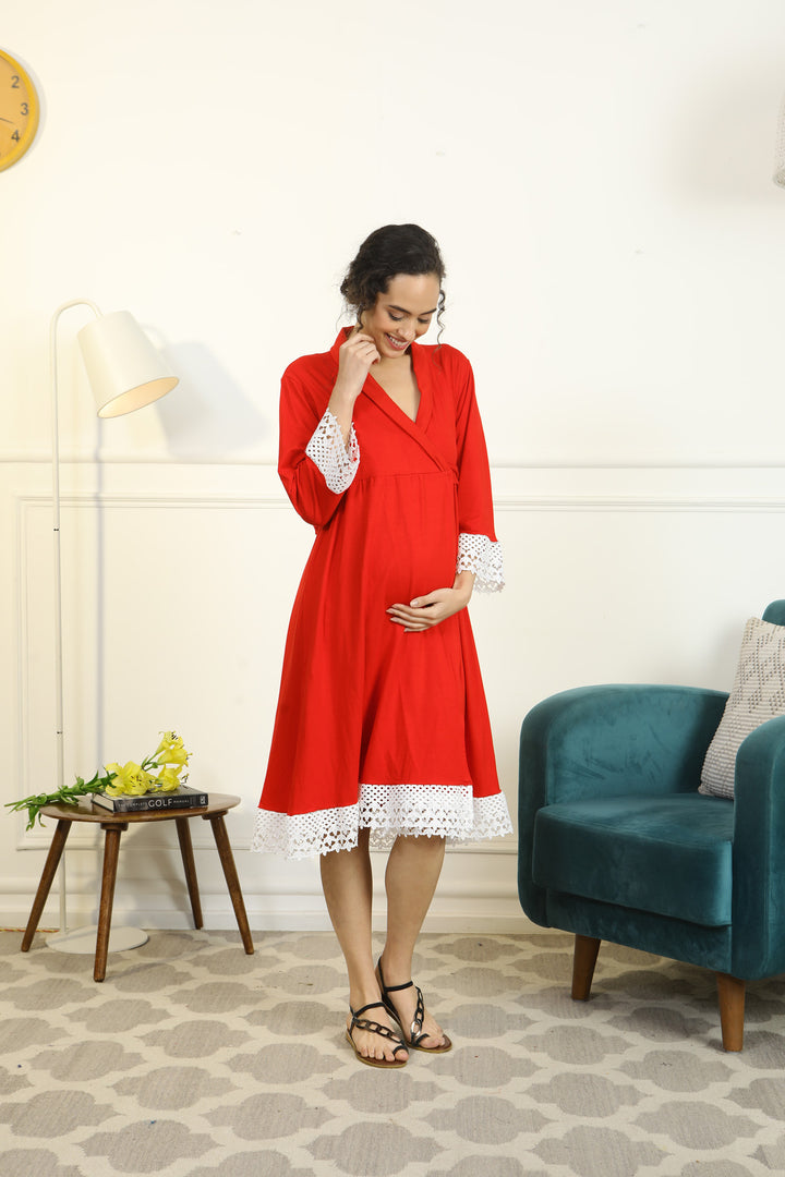 Gift Sets For Moms - Cherry Red Delivery Robes + Feeding Pillow + Feeding Cover (Set of 3) MOMZJOY.COM