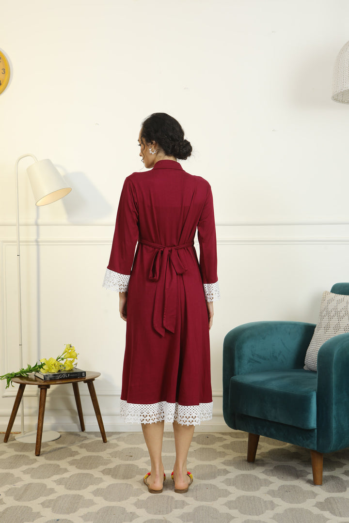 Vibrant Mulberry Lycra Maternity & Nursing Wrap Nightwear Dress/ Hospital Gown/ Delivery Robes momzjoy.com