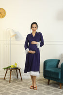 Paradise Indigo Blue Lycra Maternity & Nursing Wrap Nightwear Dress + Matching Baby Swaddle Set Of 2 momzjoy.com