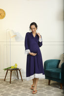 Paradise Indigo Blue Lycra Maternity & Nursing Wrap Nightwear Dress/ Hospital Gown/ Delivery Robes momzjoy.com