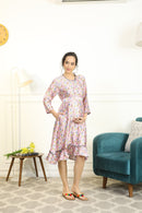 Pretty Lilac Donuts Maternity & Nursing Satin Dress momzjoy.com