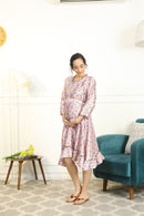 Pretty Lilac Donuts Maternity & Nursing Satin Dress momzjoy.com