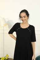 Soft Black Shoulder Snap Maternity & Nursing Night Dress / Delivery Gown/ Lounge Dress MOMZJOY.COM