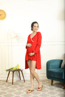 Cozy Spicy Red Maternity Knee Dress With Cover Up (Set Of 2) momzjoy.com