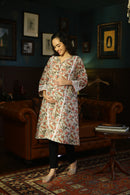 Cream Flower Pop Maternity & Nursing Kurta (100% Cotton) momzjoy.com