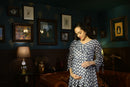 Luxe Ikkat Navy Blue Chiffon Gathered Maternity Top momzjoy.com