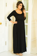 Premium Black Gathered Maternity Dress MOMZJOY.COM